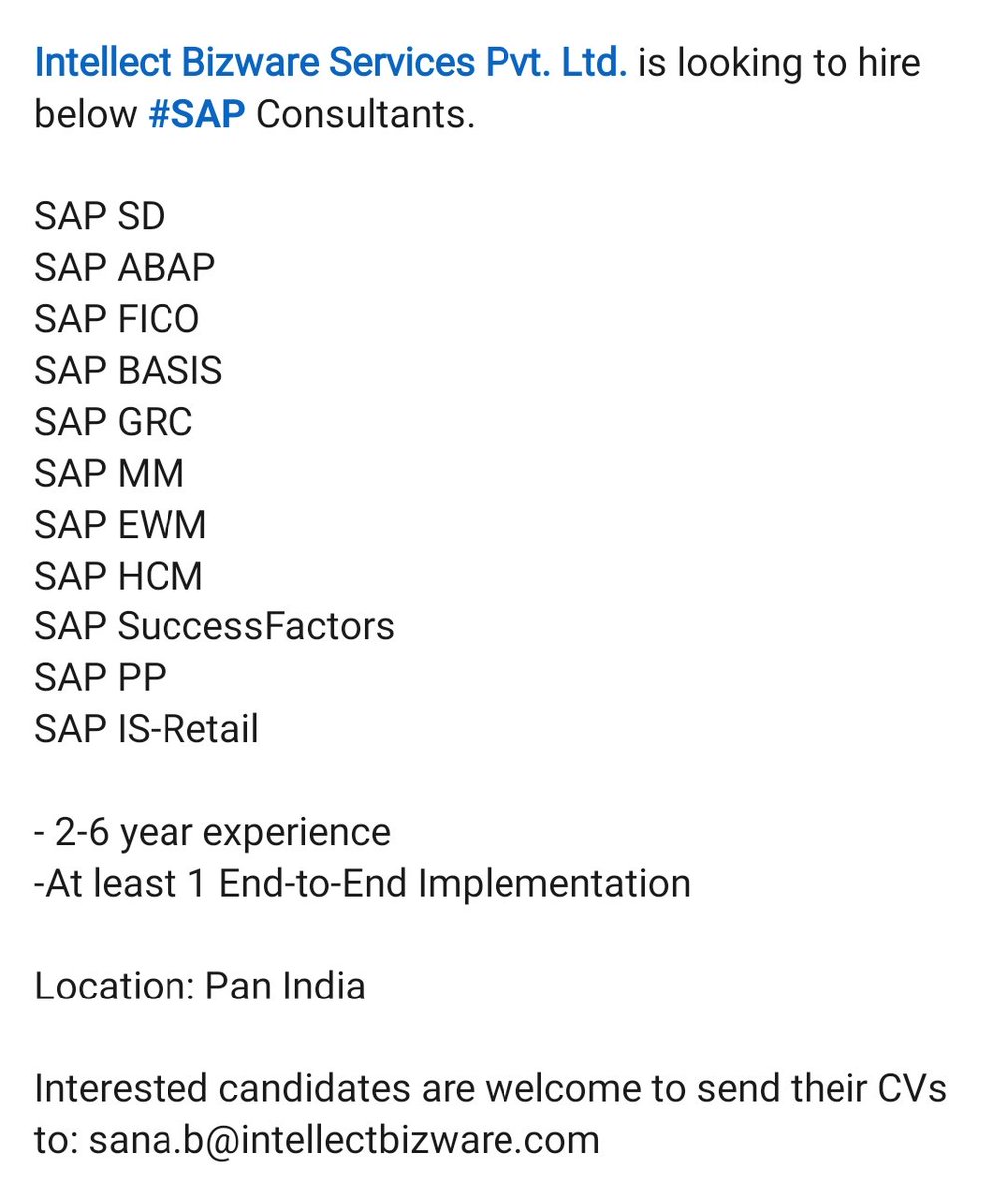 jobsin32's tweet image. Follow us for more updates

#sapsdconsultants #sapsdcourse #sapsdconsultant #sapabapers #sapabapdeveloper #sapabapjobs #sapficojobs #sapficoconsultant #sapficotraining #sapmmmodule #sapmmcourse #sapmm #saphcm