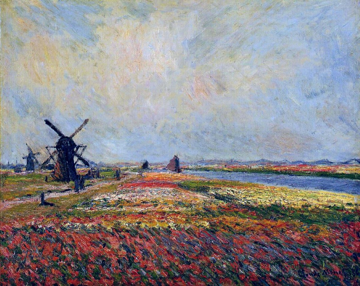 Campos de flores y molinos de viento cerca de Leiden, 1886, Jean Claude Monet