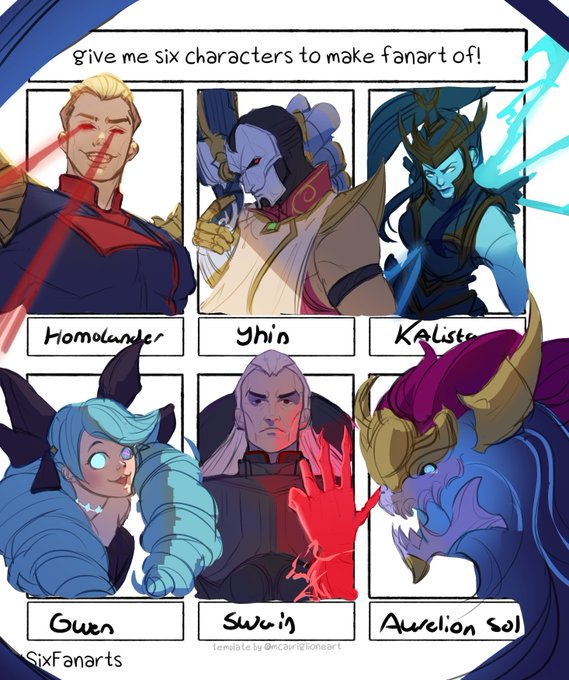 Six fanarts, colored, homolander ft League champs 