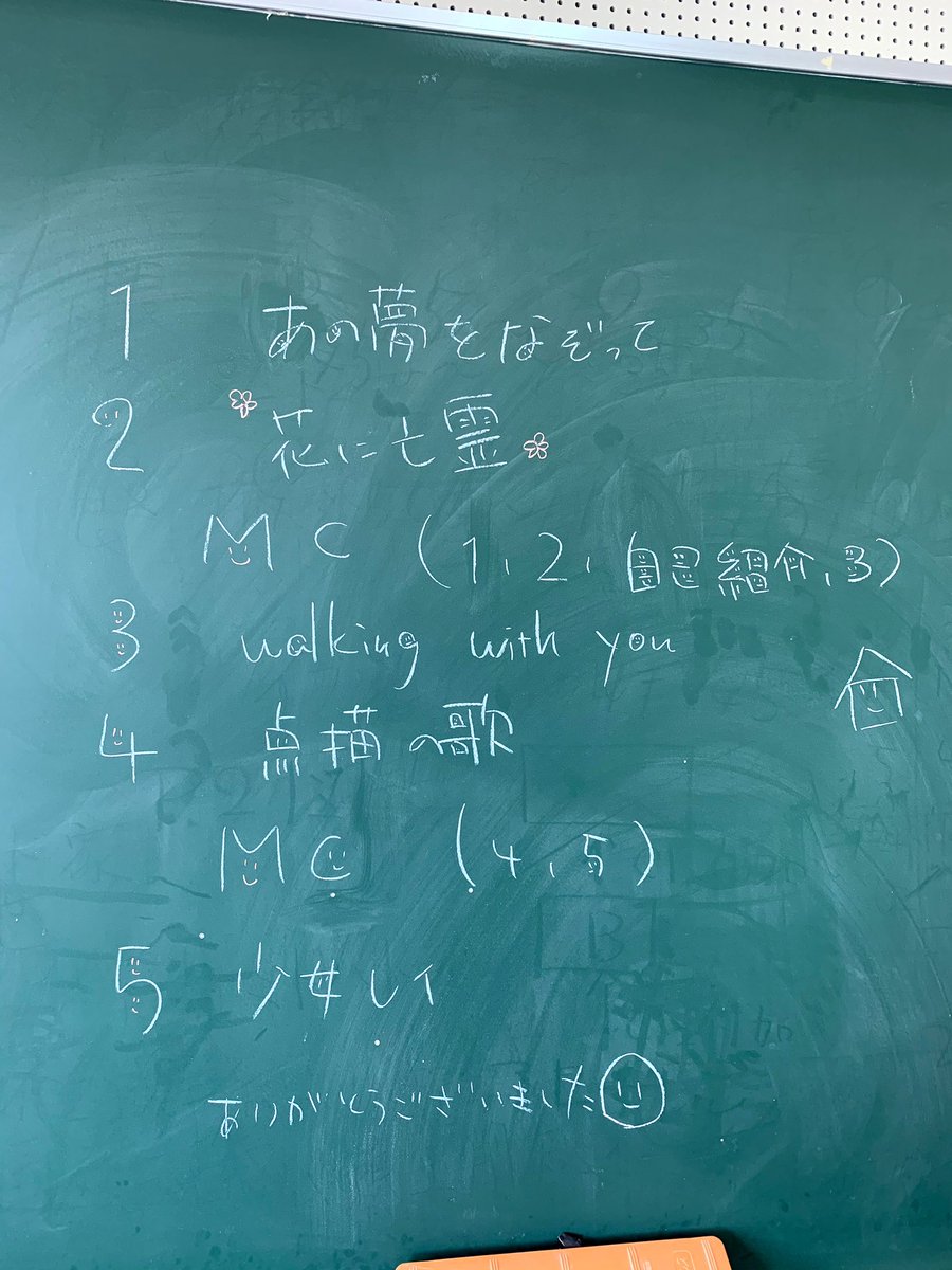 namake_3977's tweet photo. 当時文化祭のセトリを決めた時、2人で隙間という隙間に顔を書きまくったちょっと気持ち悪い黒板をお見せします https://t.co/jtwOfg6EzE