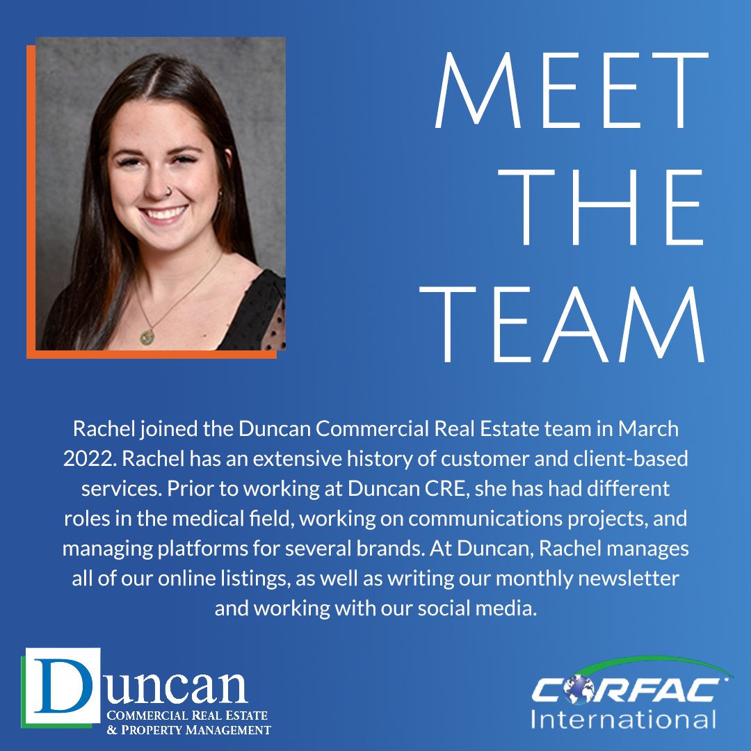Welcome a new addition to our team, Rachel!

We're so excited to see how her career with Duncan Commercial Real Estate evolves. 😀 bit.ly/3fSvENA