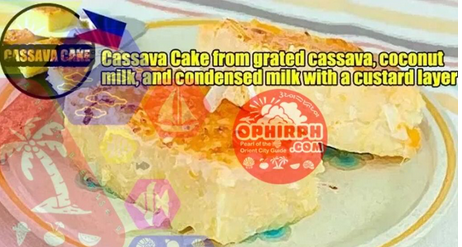 Cassava Cake from grated cassava, coconut milk, and condensed milk with a custard layer - OPHIRPH.COM ophirph.com/about-us/food-…