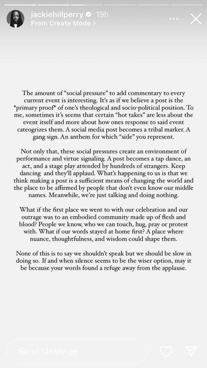 Words of Jackie Hill Perry via IG Stories @jackiehillperry and I agree with them. #wisdom