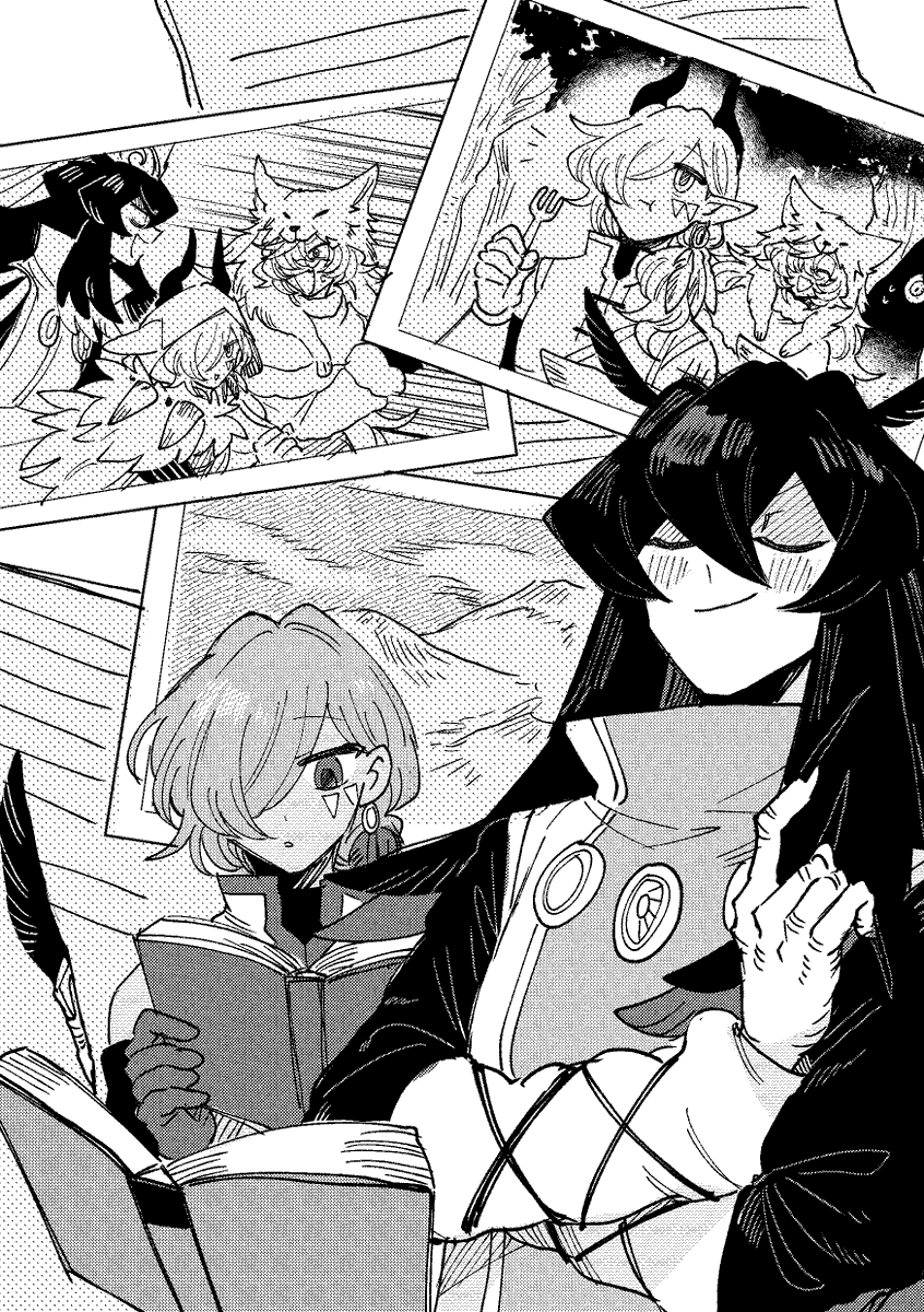#ヌマワンドロチャレンジ
34回目「追憶にふける」
追憶が性癖なのでこのお題を選んだが、ヌンフトたちは楽しい思い出しかないので、ヘヴンの旅路を振り返りながら記録をつけるの図になりました。もう少し書き込みたかったがこれもワンドロ… #さゆいら