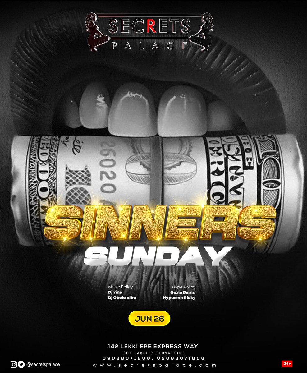 secretspalace's tweet photo. Lord ! Forgive us that we have all sinned and we are doing that tonight at SECRETSPALACE !😁 

Sinners Sunday! We Outside !!!🔥

Come through let commit a little sin😂 #secretspalacegeng #sundayvibes #vibes #SundayFunday https://t.co/FrMKbfnuTx