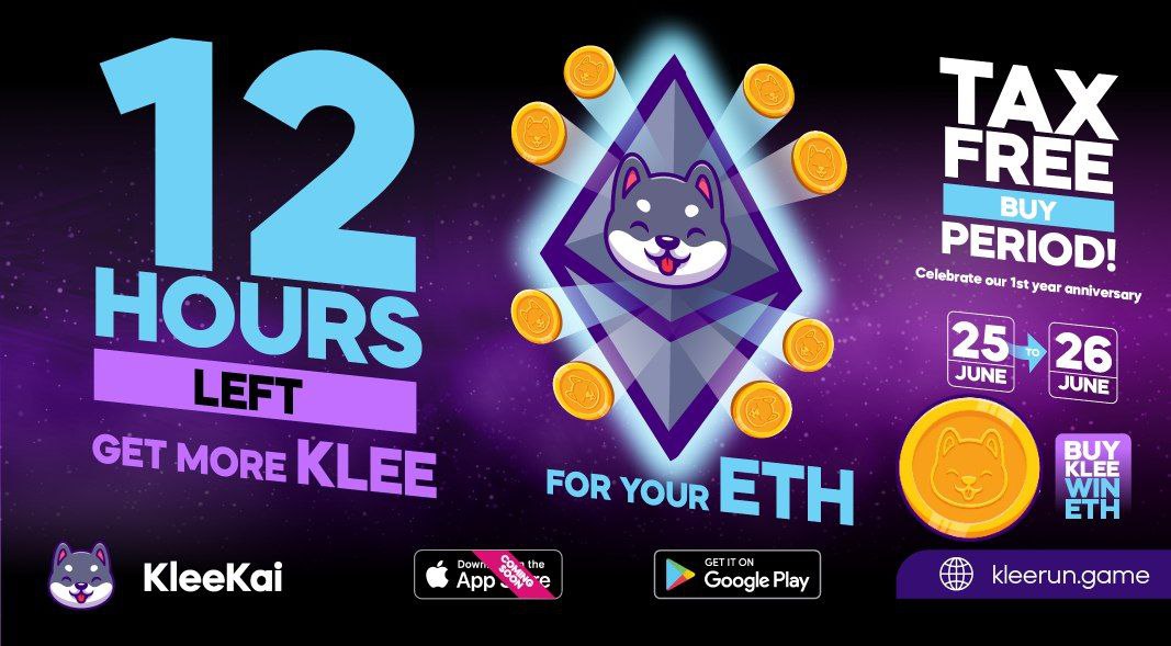 KleeKaiETH's tweet photo. We are under 12 hours left for tax free buying of $KLEE 😎 If you haven't bought yet and want to you better act quick 🔥🚀 https://t.co/ajXJyxE9SA