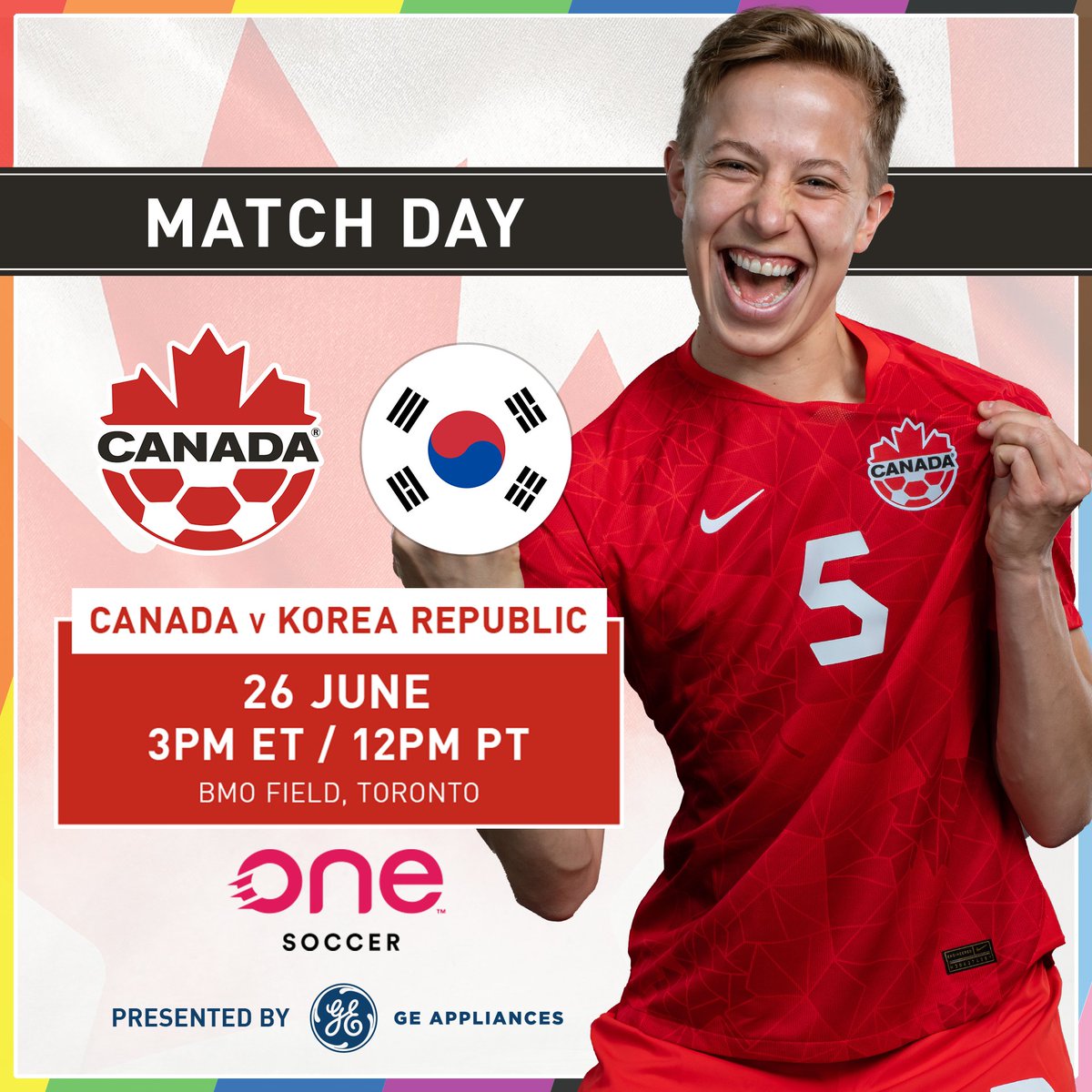 CanadaSoccerEN's tweet photo. IT'S #CANWNT MATCH DAY IN THE 6IX! 📍

$30 Tickets, Pride Celebrations, Pre-Match Fanfest and more! Don't miss your chance to see your Olympic Gold Medalists!

⏰: 3pm ET / 12pm PT
🆚: 🇰🇷 Korea Republic
🏟️: BMO Field
🎟️:https://t.co/Xk1KmTbUEr
📺: @onesoccer
#️⃣: #WeCAN #Pride365 https://t.co/oLEYxqLhpO