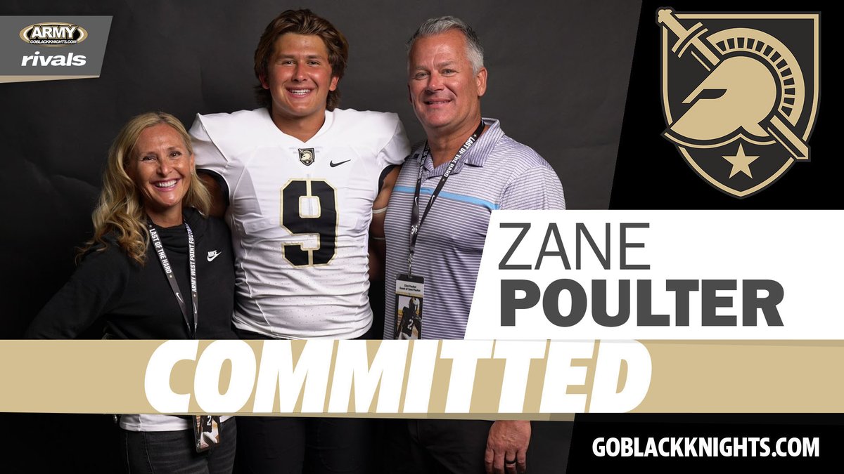 🚨 GBK #ArmyFootball Commitment Alert 🚨

Hard-Hitting OLB Zane Poulter commits to the Black Knights of Army West Point

@GoBlackKnights <a href="/Rivals/">Rivals</a> #GoArmyBeatNavy

Exclusive Update &amp; Highlights: bit.ly/3A6Duyi