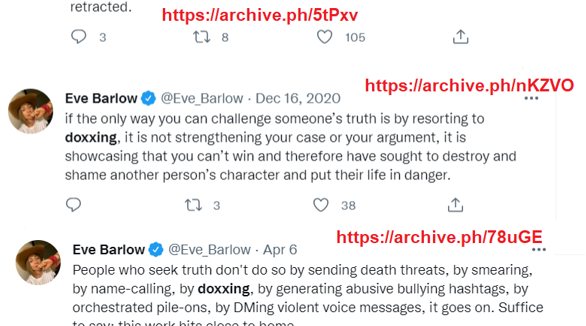 ThatUmbrella's tweet photo. "Doxxing is putting lives in danger" - Eve Barlow

You gotta LOVE the out and out hypocrisy of some of these quotes by Amber Heard's campaigners. 

Them admitting doxxing could get someone's killed and then trying to dox me seems to say PLENTY about their end game. https://t.co/EWh20oN7w5