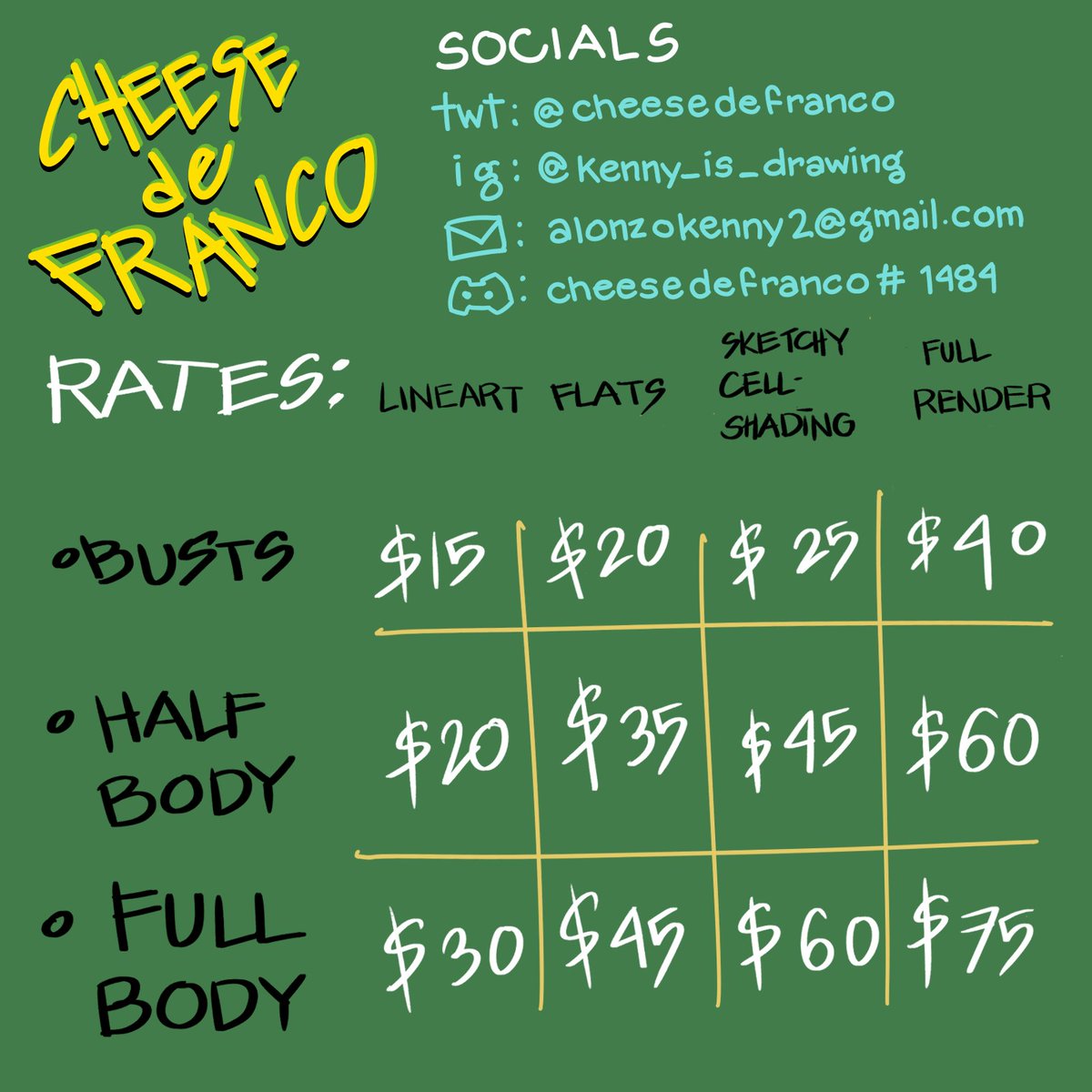 cheesedefranco's tweet photo. COMMISSIONS OPEN!

I will do character illustration of your OC/DnD/Fanart of a character in this comic-style rendering!!

Likes and RT's appreciated bunch
#commissionsopen https://t.co/GBxEgCt3bI