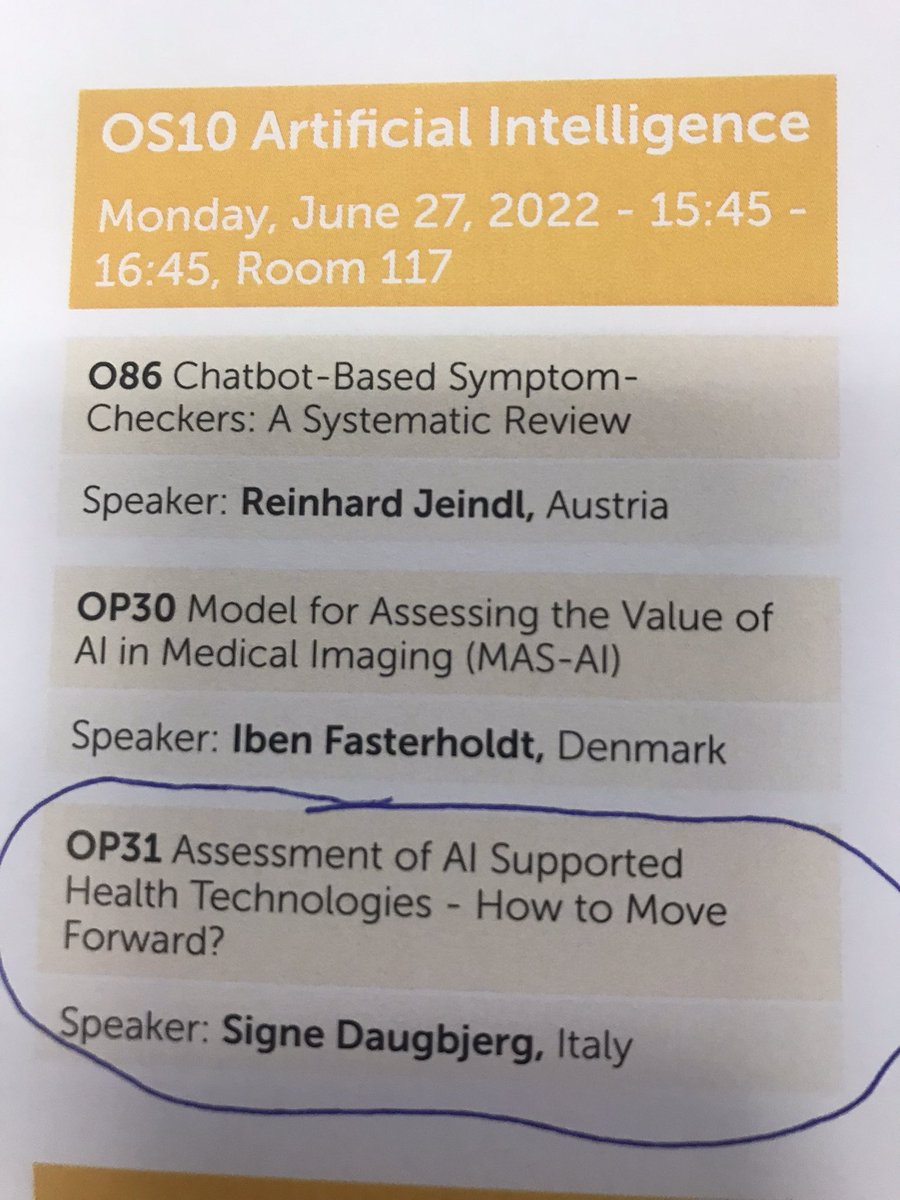 SigneDaugbjerg's tweet photo. Join me tomorrow Monday, 27 June, #HTAi2022Utrecht when we discuss assessment of AI supported Health Technologies

 #ai #health 
@ALTEMS4 @americo691 @AIMind_eu @EugenioDiBrino https://t.co/bBLNNLArGQ