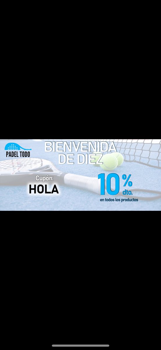 padeltodo_es's tweet photo. ⚠️⚠️Bienvenida de 10⚠️⚠️

Para celebrar el lanzamiento de la tienda online, aplicando en tu carrito el código: HOLA obtendrás un -10% EN TU COMPRA. VÁLIDO EN TODOS LOS PRODUCTOS DE LA WEB‼️‼️ 

Visítala ya: https://t.co/PPCJjTRC7g 

#descuento #oferta #padel https://t.co/wbJmzKJlGJ