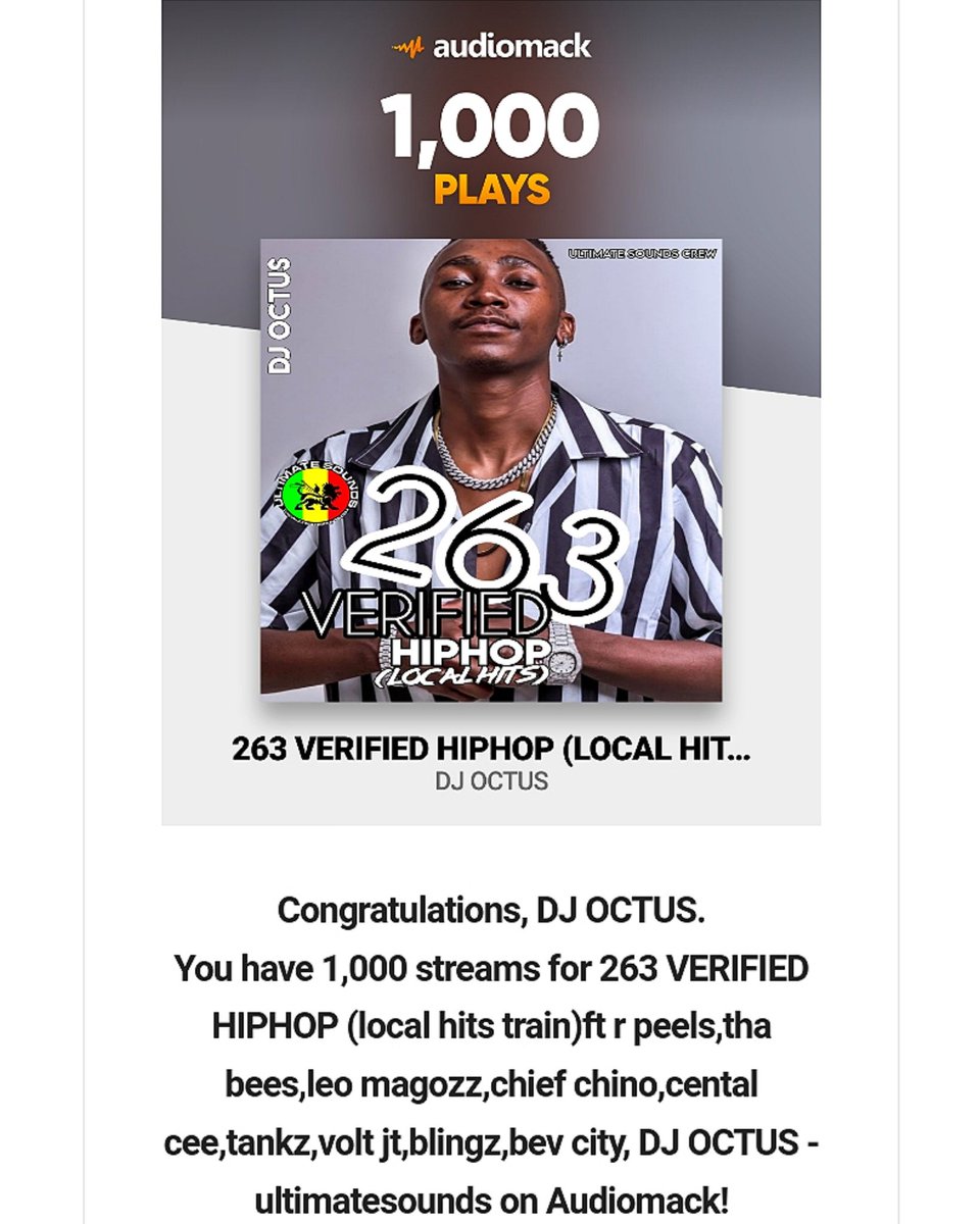 djoctus's tweet photo. #congratulations #achivement #zimhiphop #drillmix #localhits #uk
@ultimatesoundss
I wanna thank GOD in heaven & all my fans 🔥🔥✊🏿🙏🏿 You making me smile and get to new heights ✊🏿 i am thankful we have reached another milestone 1,000 K Streams on Audiomack
https://t.co/qoSaRUeEUR https://t.co/zRH3kriJfn