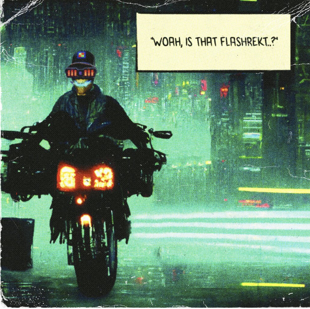 hyperloreXYZ's tweet image. On his way to Monica's clandestine meetup, Rufus encounters a well-known MegaCity character...

"HACK THE PLANET!", he screams to signify his credentials as a true @chain_runners, but @flashrekt is already gone

"Well, he's not going to any anti-implant meetings, I guess..."