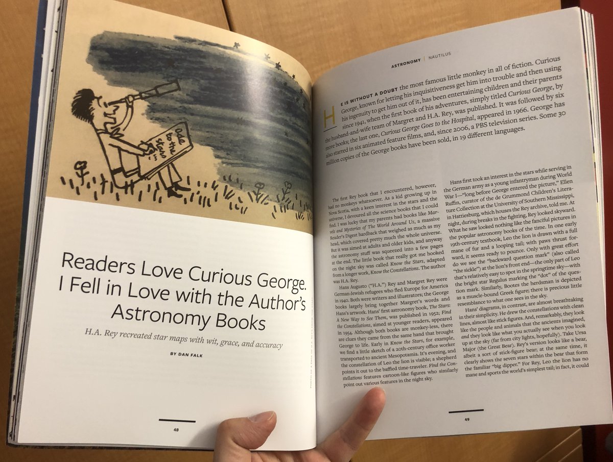 I typically read @NautilusMag online -- but I was pleased to discover that at @sfiscience they have multiple copies of the print edition -- including Issue 42, which has my feature on H.A. Rey, Curious George, and Rey's contributions to amateur astronomy: