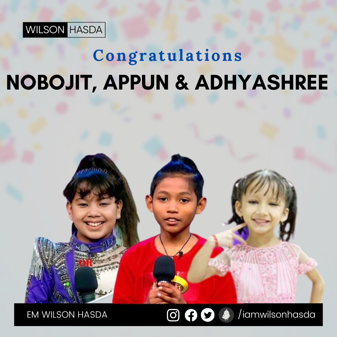 iamwilsonhasda's tweet photo. Heartiest congratulations to #NobojitNarzary for making us proud by winning DID Little Masters, season 5.
Also, Kudos to #AppunPegu and #AdhyashreeUpadhaya from #Assam for bagging 1st and 2nd runner up titles.
1/2 https://t.co/O8VSL7AUHk
