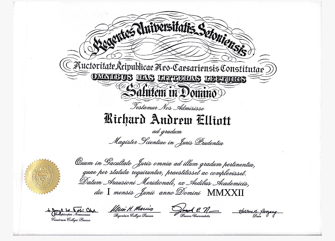 _richelliott's tweet photo. Over three years of hard work….. I finally completed my Master of Science in Jurisprudence (MSJ) in Health and Hospital Law from Seton Hall University School of Law. Now I am slowly opening the door to new adventures! https://t.co/j6hLB65f48
