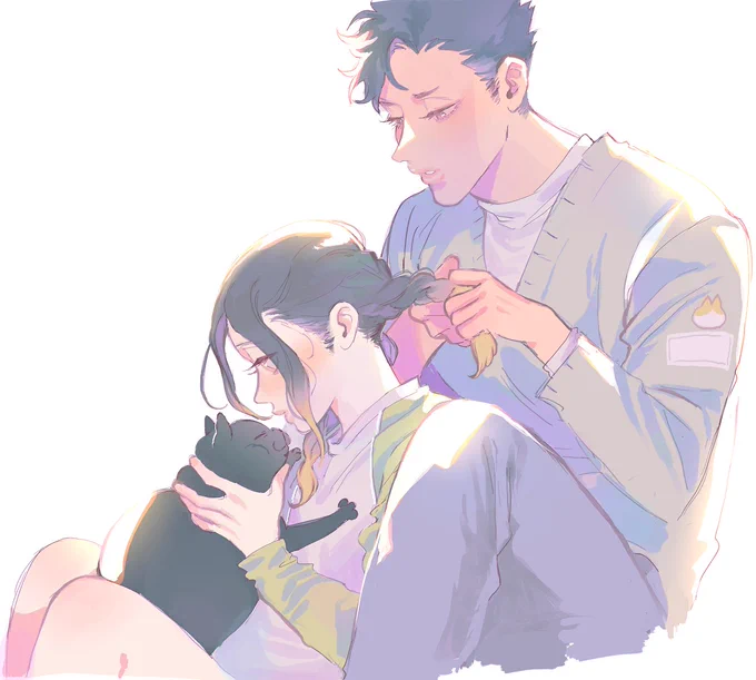 doing his hair 