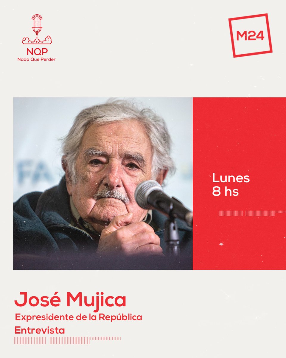 NadaQuePerderuy's tweet photo. 🔴 A casi la mitad de su mandato, ¿cómo ve la gestión de Lacalle Pou?

🎙️ El expresidente José Mujica será el entrevistado central de mañana en @NadaQuePerderuy.

#LaRadioQueNosMueve

📱https://t.co/urHHm9oz8y | 📻 97.9 FM MVD | 102.5 FM Maldonado https://t.co/JkWi33kmlJ