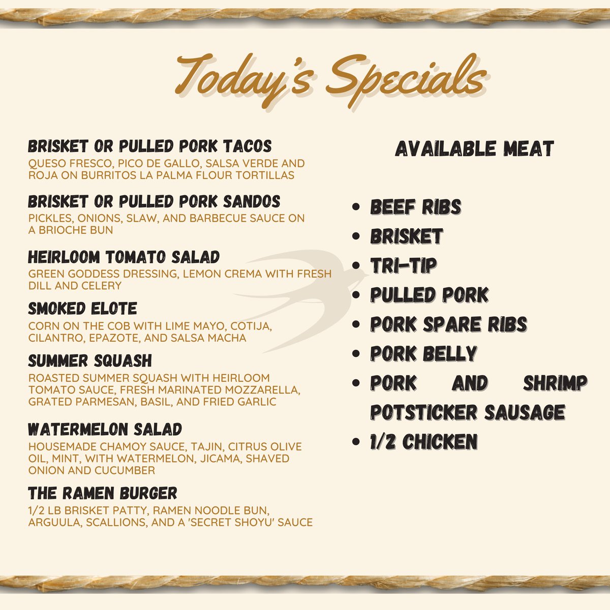 Our limited menu for curbside pickup is now available to order from at cashdrop.biz/heritagebarbec…!