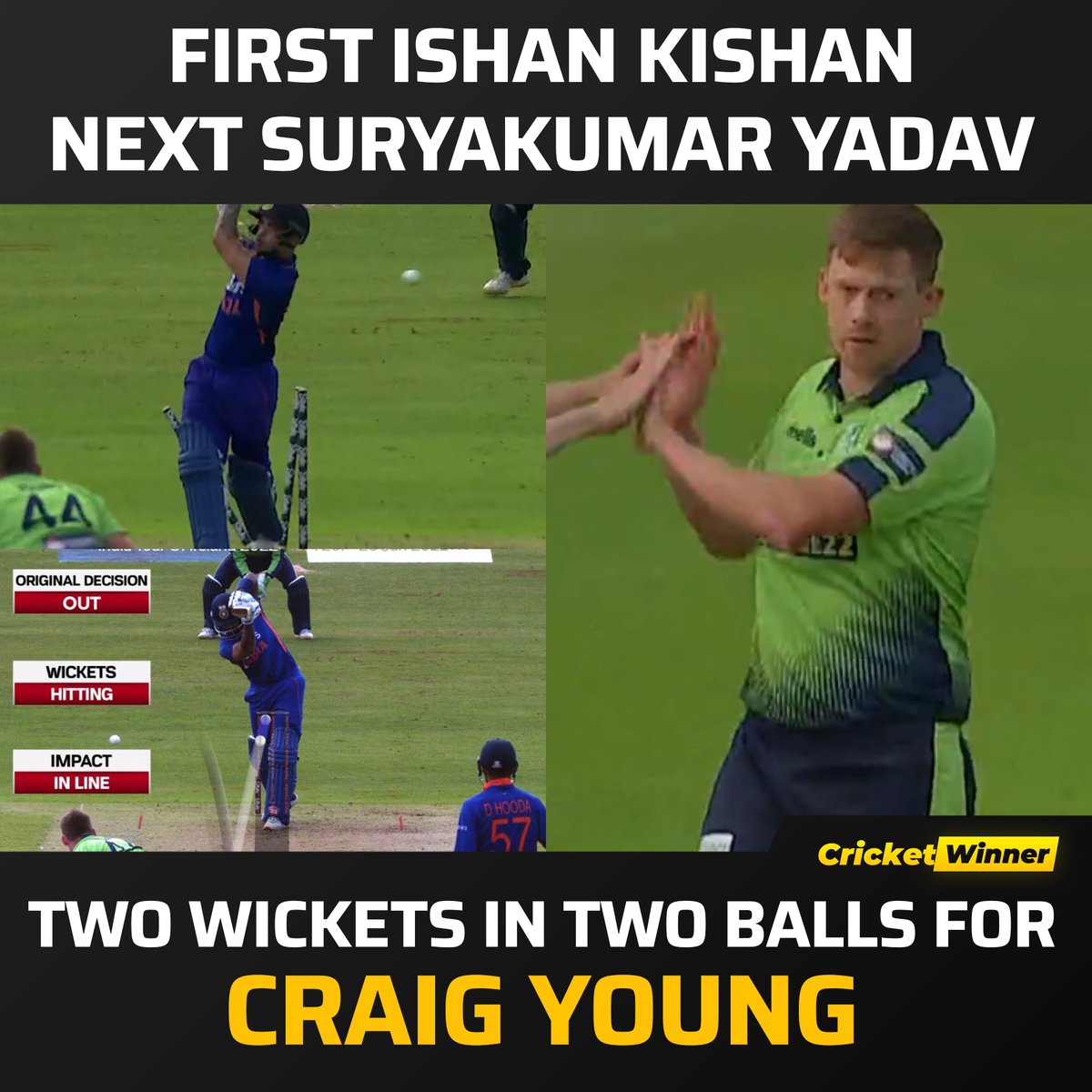 cricketwinner_'s tweet photo. Craig Young brings Ireland back into the game.
#CraigYoung #SuryakumarYadav #IshanKishan #IREvIND #IREvsIND #India #Ireland #T20I #T20Is #Cricket #CricketWinner https://t.co/kq6aS1VB2H