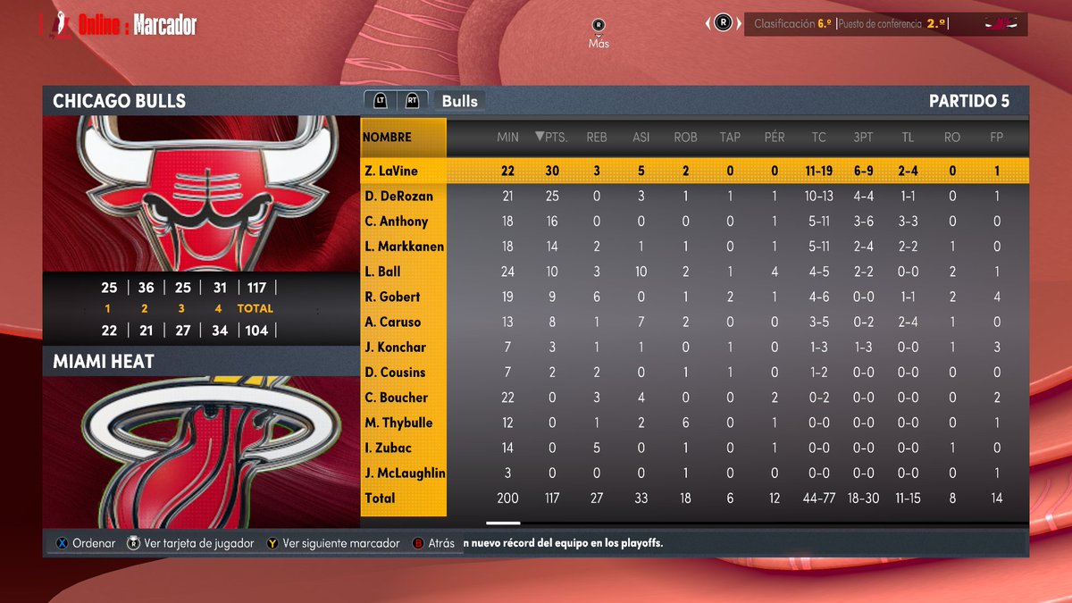 firearchiver18's tweet photo. Los Bulls de @gm_chicago consiguen forzar el sexto partido de la final de conferencia este de la @theprocesscpn de @LigaPhoenix2k. Volvemos al United center de Chicago. @GeneracionXbox @Twitch_spam10
@ComunidadTwitch @NBA2KEspana
#NBA2K22 #NBA75 #NBAPlayoffs https://t.co/mDCBcejMjV