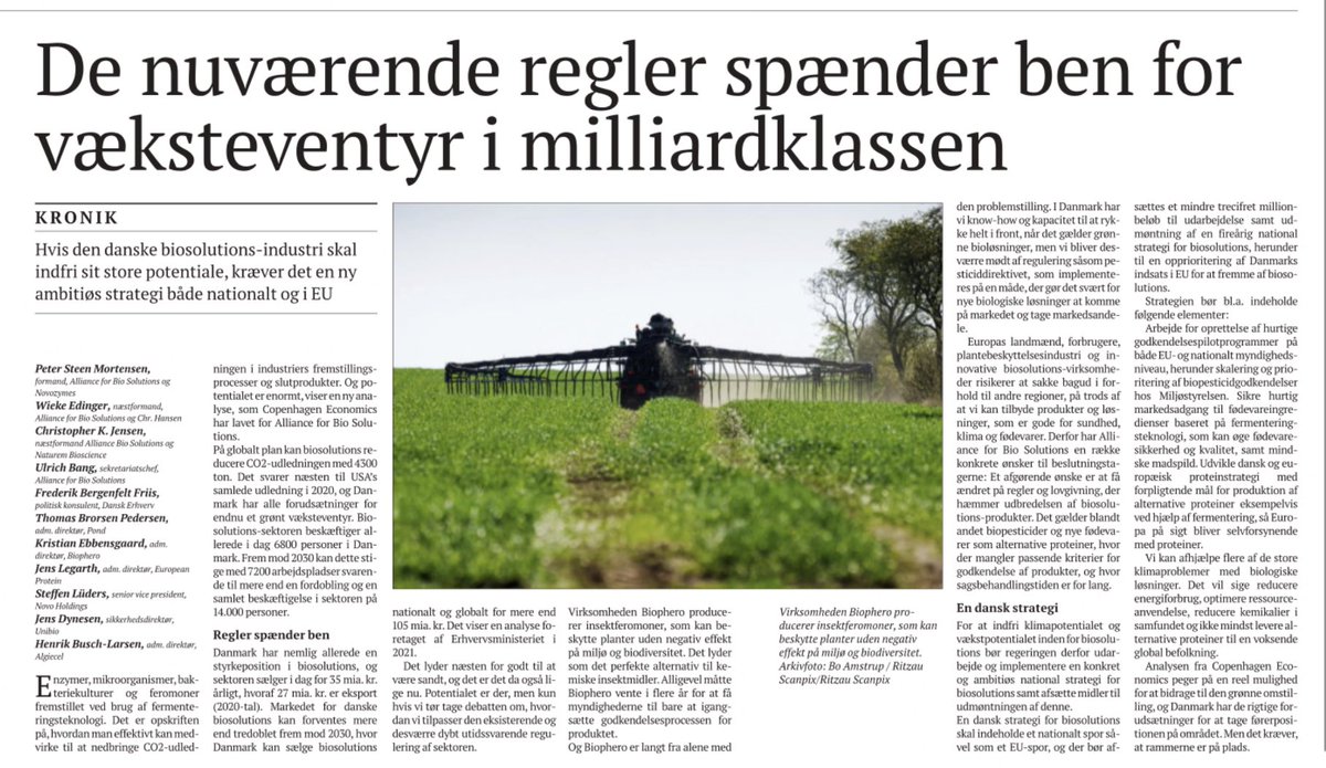 ulrichbang's tweet photo. Forældede regler og adm.praksis i 🇩🇰&amp;🇪🇺 står i vejen for gigantisk biosolutions væksteventyr.
✅ 4.3 mia. tCO2 reduceret 🌎
✅ Tredobling af 🇩🇰 eksport til 105 mia. kr
✅ + 7200 arbejdspladser i 🇩🇰
#dkbiz er klar.
@simonkollerup @marie_bjerre @Carl__Valentin @martinlidegaard https://t.co/aPLUZ4SHgY