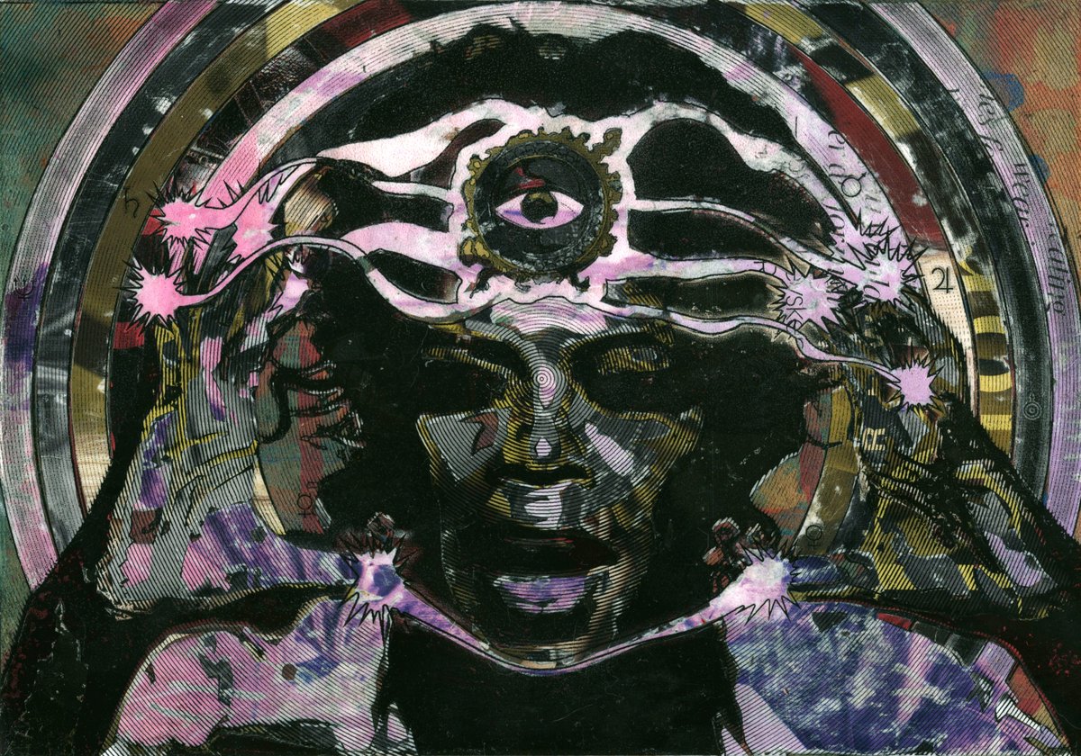urskek's tweet photo. Up on @opensea today. #art #nft #opensea #mixedmedia #collage #masonite #analog #acrylic #prometheusrising #robertantonwilson #oprahwinfrey #oprah https://t.co/x5nWaApwOu