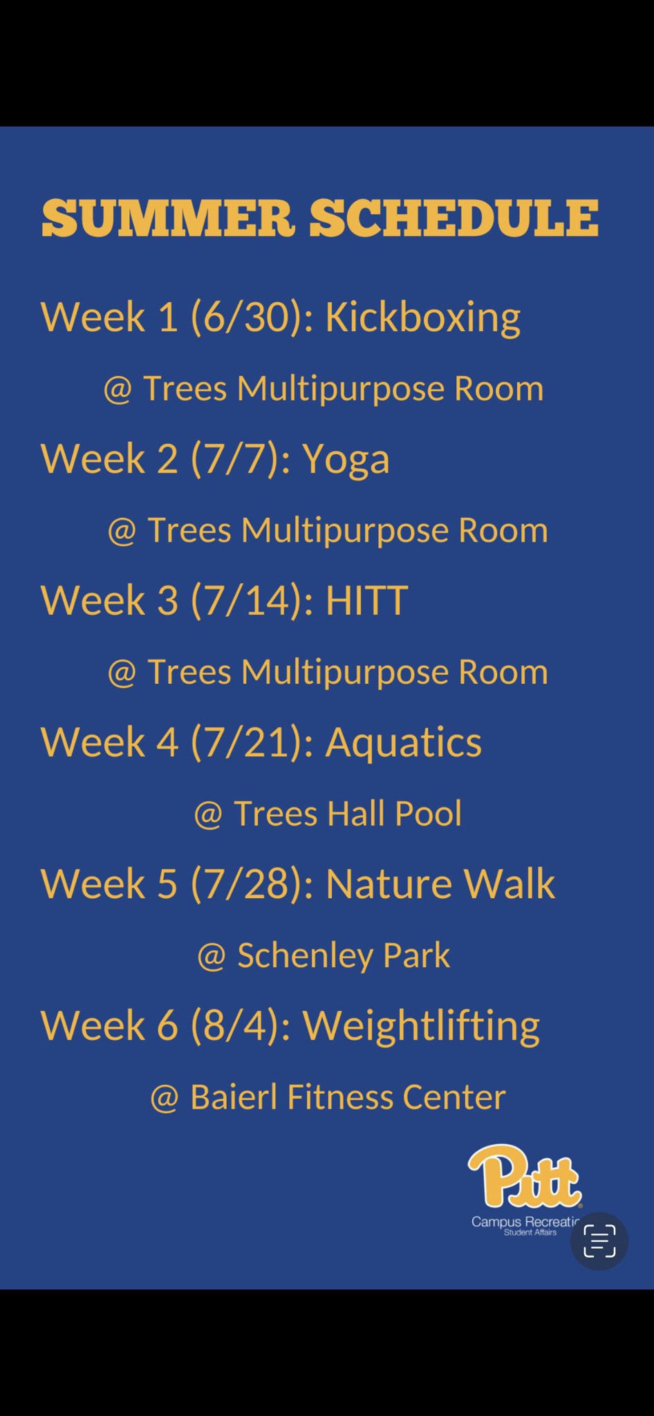 Pitt Campus Recreation on Twitter "ALL START SUMMER FITNESS CLASSES