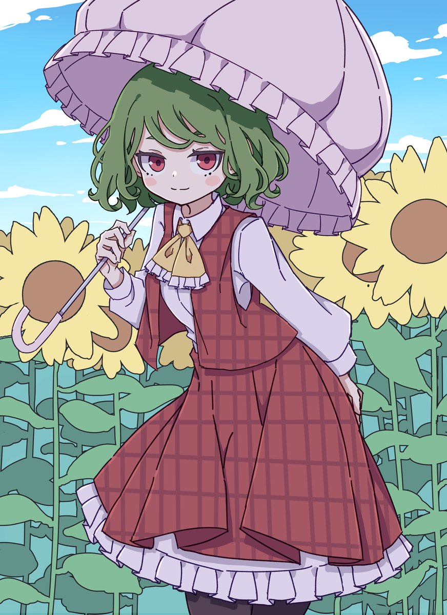 kazami yuuka 1girl sunflower umbrella green hair flower skirt red eyes  illustration images
