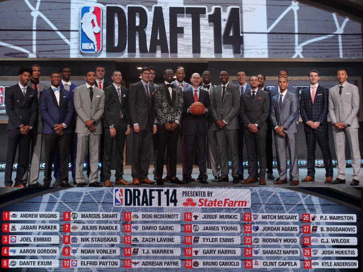 8 YEARS AGO TODAY
The Cleveland Cavs selected Andrew Wiggins with the 1st pick in the 2014 NBA Draft  

1: Wiggins
2: Parker
3: Embiid
4: Gordon
5. Exum
6: Smart
7: Randle
10: Payton
13: LaVine
25: Capela
27: Bogdanovic
38: Dinwiddie
39: Grant
41: Jokic
46: Clarkson