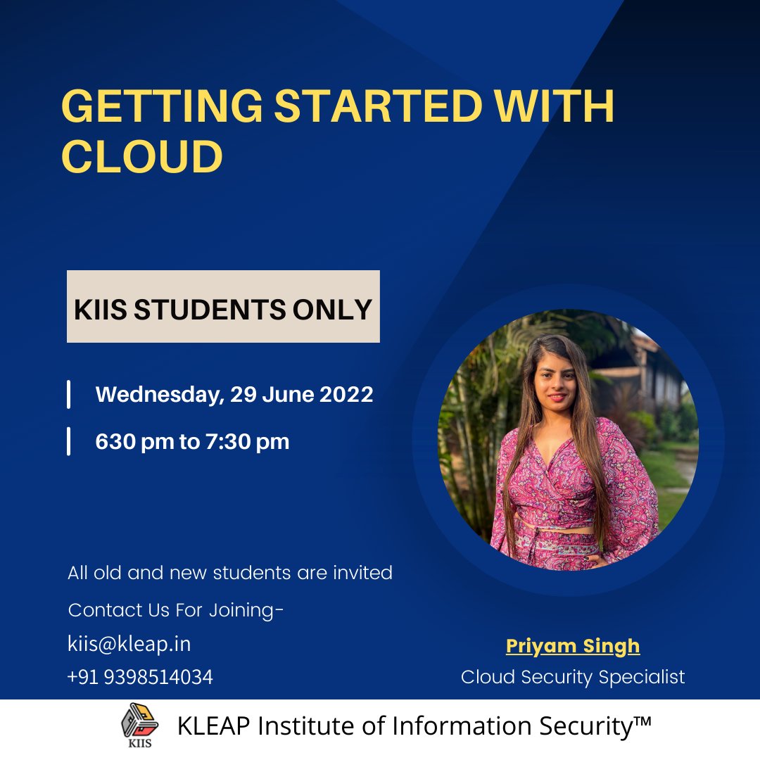 KIIS_KLEAP's tweet photo. Getting Started with Cloud with @DevSecOpsgirl_

Join us on 29-06-2022 from 06:30 PM - 07:30 PM

Only KIIS students.

Contact us - kiis@kleap.in or call +91 9398514034.

 #students #ctf #catchtheflag #webinar #threatintelligence #threathunting #cloudcomputing #cloudsecurity https://t.co/VxxnkILQLE