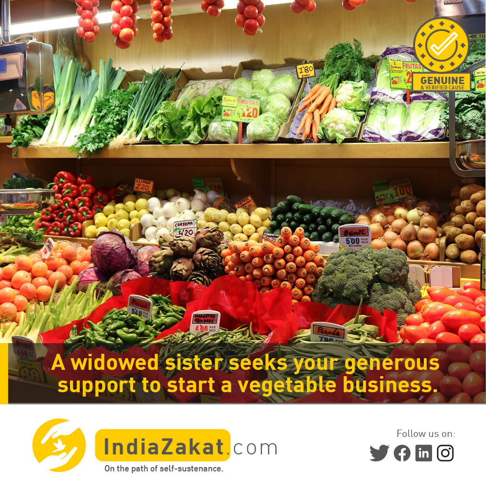 Sister Kubra's husband passed away in 2018 &amp; since then we have been struggling for livelihood. Managing the daily expenses &amp; rent is a challenge for them. She is planning to start a small business in vegetables &amp; become self-reliant.

Donate today at indiazakat.com/campaign/9122