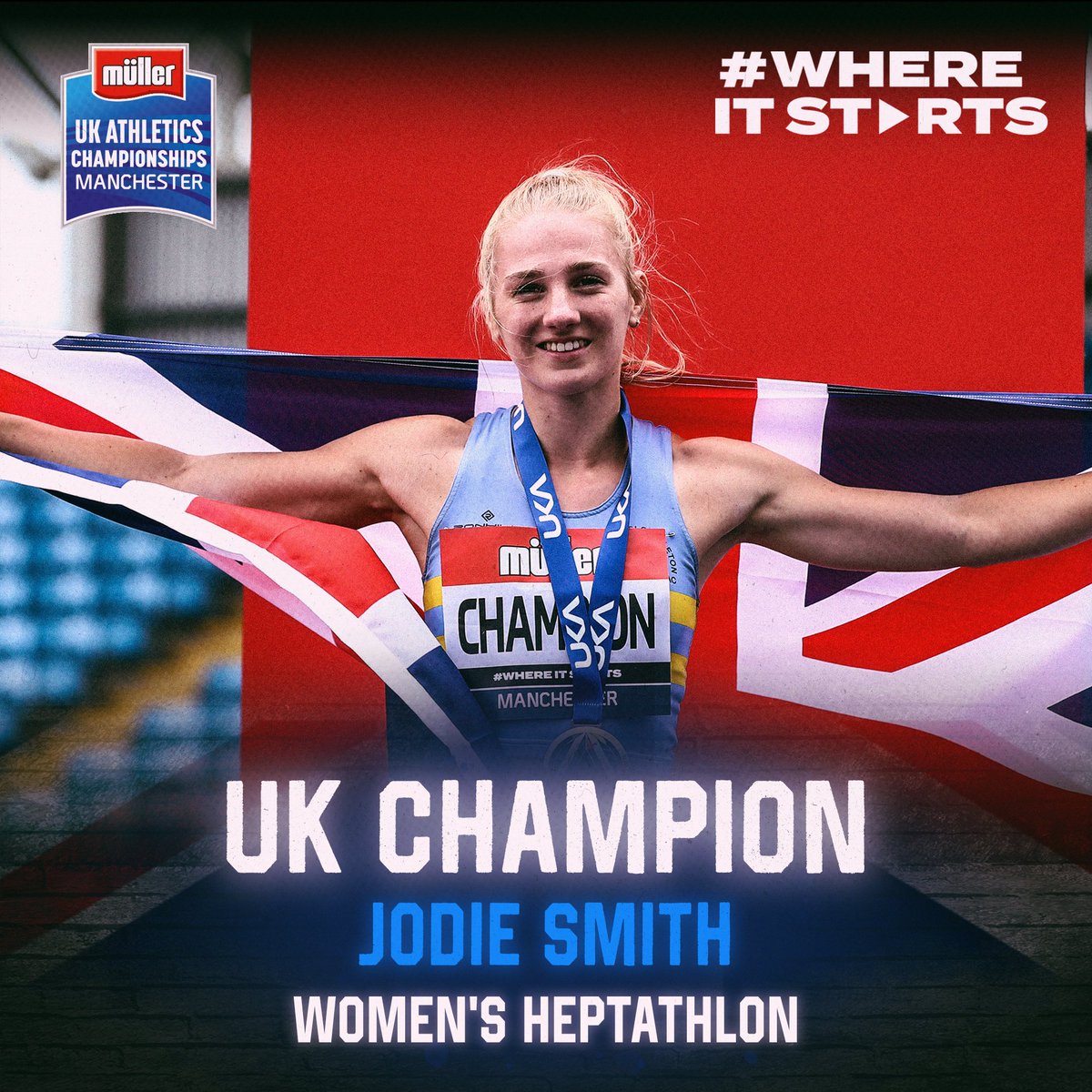 BritAthletics's tweet image. 👑 Seven events, one winner.

Jodie Smith leads from start to finish to take heptathlon gold, with a score of 5929.

#MullerUKChamps