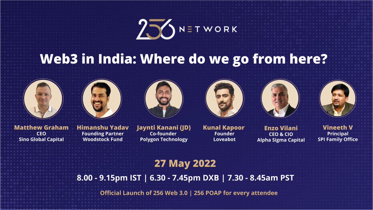 256Network's tweet photo. We kickstarted the launch of the 256 Web3 network with a session titled “Web3 in India: Where do we go from here”. Our panel consisted of industry experts who shared their insights on the future of Web 3 in India.

To watch the full session, click here 👉🏽 https://t.co/n6471K5aZA https://t.co/Id74JOY1lY