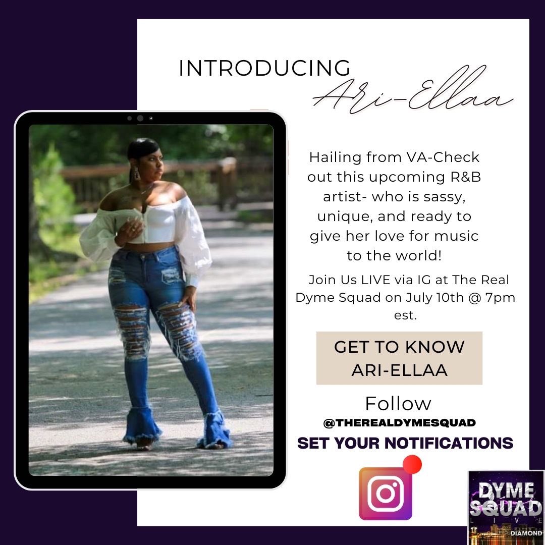 dymesquadmedia's tweet photo. Get to know #rnb artist @ari.xellaa July 10th at 7pm est on Dyme Squad Live.
Want to be featured, advertise, sponsor etc submit your info for Free at https://t.co/NINkQpb95n 
#rva #rvaartist #rvaentertainers #rvarnb #indieartist #indieartists #indieartistspotlight #music #RnB https://t.co/H5EQnHG6zT