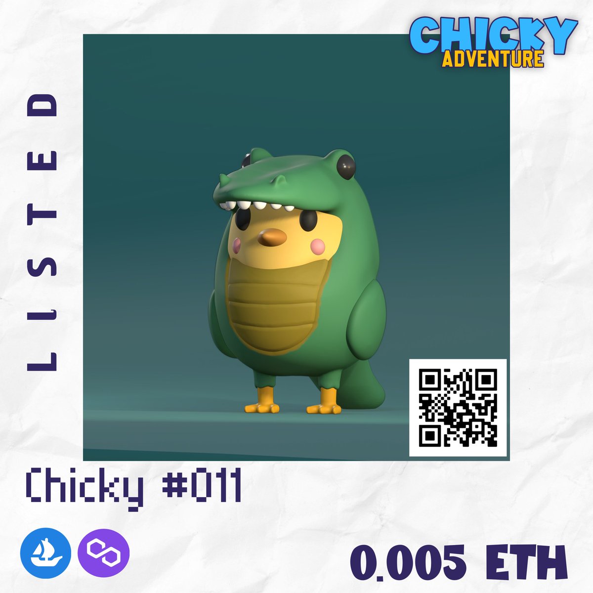 chickyadventure's tweet photo. New Drop!!
Chicky #011
Available on @opensea 
Price 0.005 ETH
Polygon blockchain
No gas fee
Grab Now!
Link In Bio

#opensea #nft #nftindonesia #nftmarketplace #nftcollectibles #nftartwork #nftartist #cryptocurrency #3dnft #polygonblockchain #chickyadventures https://t.co/o2QD7vvMWG