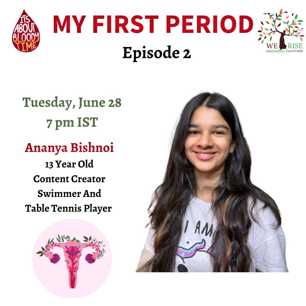 _WeRiseTogether's tweet photo. For the 2nd episode of #WeRiseTogether's Instagram Live Special, #MyFirstPeriod,we have Ananya Bishnoi as our guest.
She is a 13-year-old content creator on #Instagram,swimmer & TT player.
Catch us on 28th Jun from 7 PM onwards at:
https://t.co/txniuxAE2p
@Malala @iamroshninadar https://t.co/F0NaewPhM8