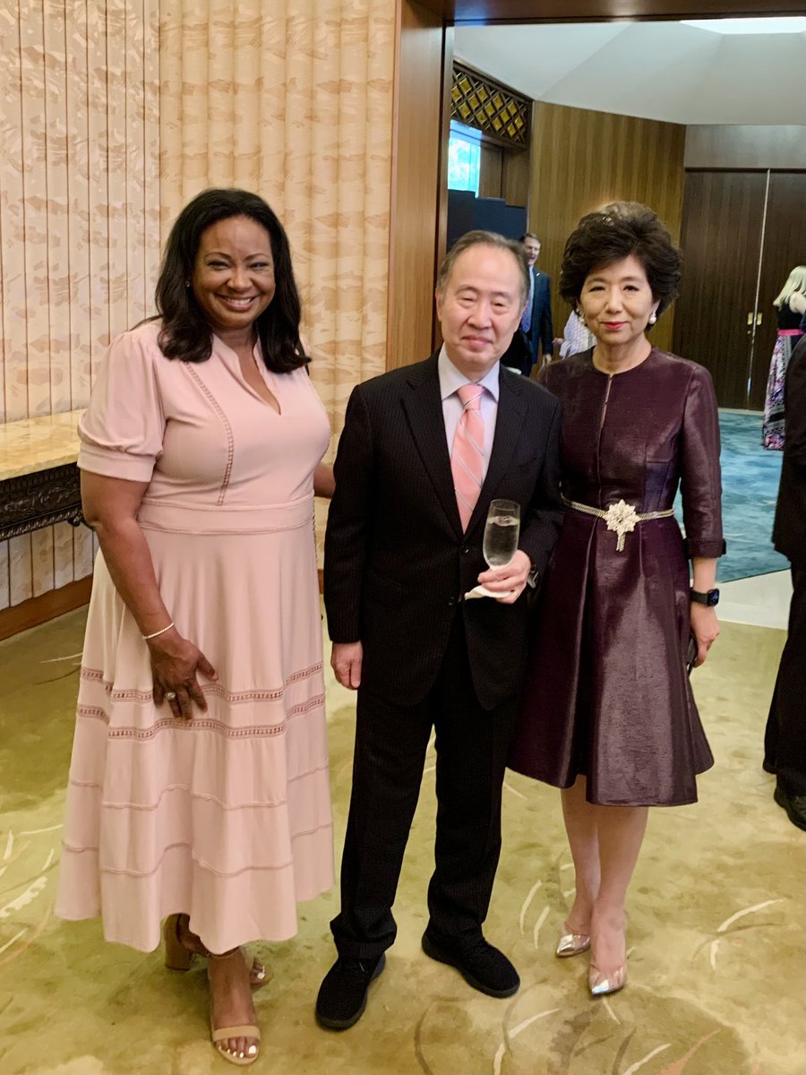 SecretaryofDC's tweet photo. Thank you, Ambassador Tomita for hosting the 2022 @Cherryblossfest Ambassador’s Dinner at your beautiful Residence! Special thanks to Dinner Chair Yoshiyuki Uemura, and the entire #NCBFTeam for such a special evening! #WeAreDC #RediscoverSpring 🌸 https://t.co/qRfmEYa99L
