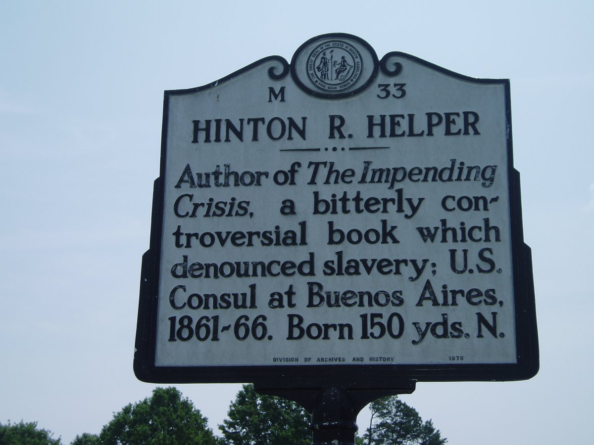 NC_Markers's tweet photo. #OnThisDay in 1857, a NY paper published an ad touting a new book, The Impending Crisis of the South: How to Meet It. The author was Hinton Rowan Helper, born in Davie County. The book, which denounced slavery in no uncertain terms, caused a sensation. https://t.co/TwRb8Dhf2G https://t.co/1YTz2kQgsM