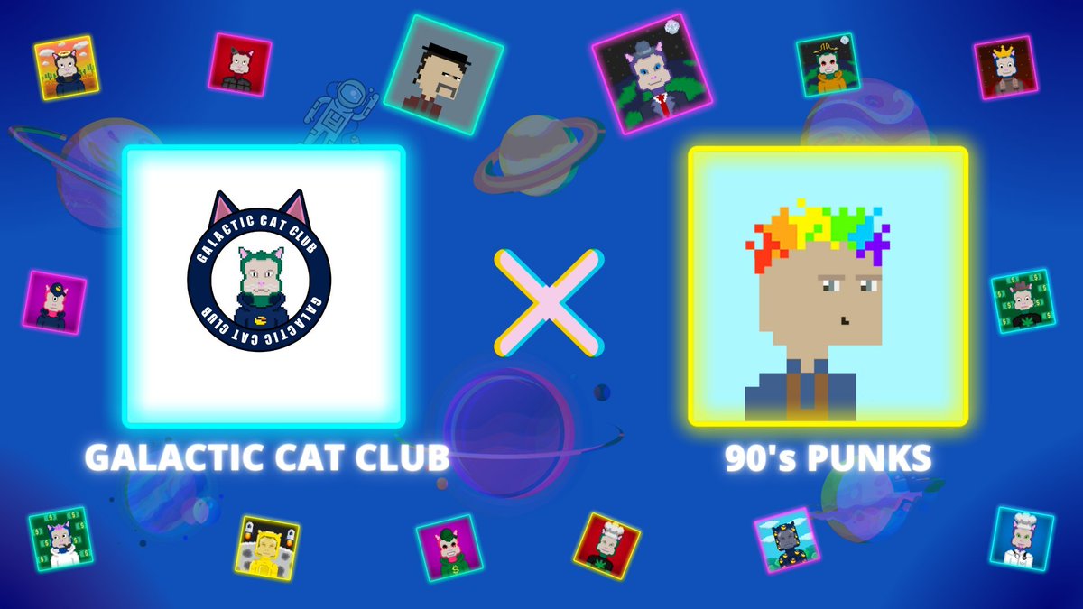 🤘<a href="/90s_punks/">90's PUNKS</a> X @GalacticCatClub🤘
 
We are collaborating with @GalacticCatClub to giveaway :

🏆 5x Free 90s Punks mints.
🏆 5x VIP GlacticCats WLs.

👇To enter:

1️⃣ Follow <a href="/90s_punks/">90's PUNKS</a> &amp; @GalacticCatClub 
2️⃣ Like + RT

🎉Winners in 48H discord.gg/90spunks

#Terra #NFTGiveAway