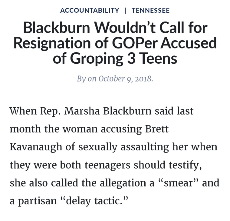 rhonda_harbison's tweet photo. @MarshaBlackburn https://t.co/7KblYEdu85
Blackburn Wouldn't Call for Resignation of GOPer Accused of ... https://t.co/Qnh9dKPMWK
