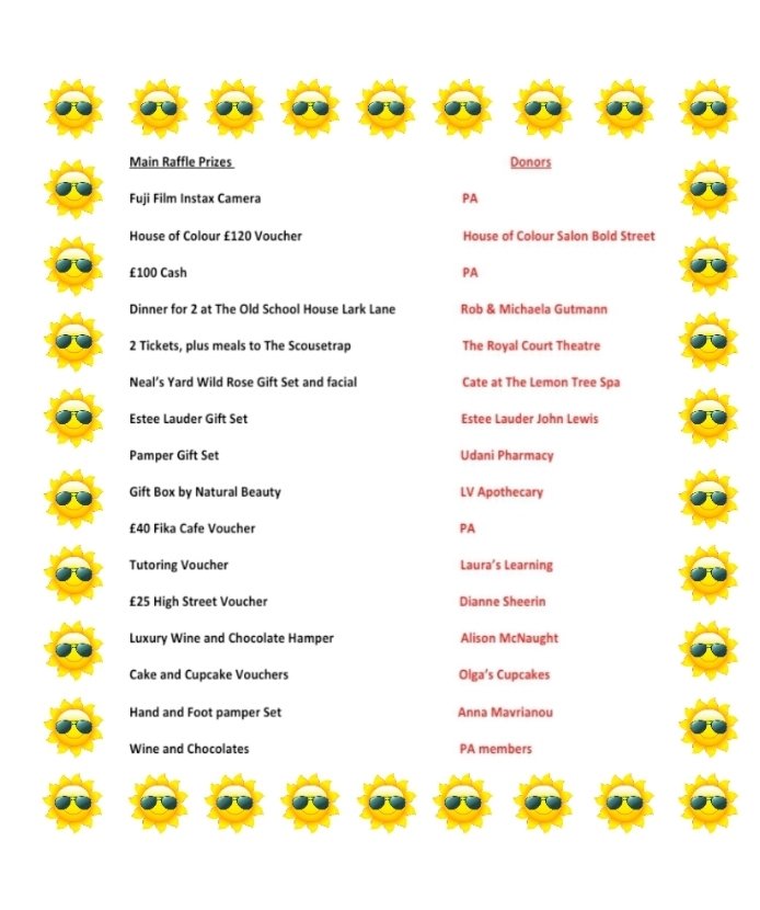 Our Summer Raffle is underway!There is a £300 Liverpool One voucher as the Student Only prize plus an amazing list of prizes. Ms Yates will make the draw on Monday 11th July.