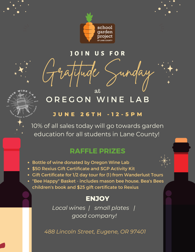 Join us today at the Wine Lab for Gratitude Sunday!  conta.cc/3NodHoj #groweatlearn 🥕