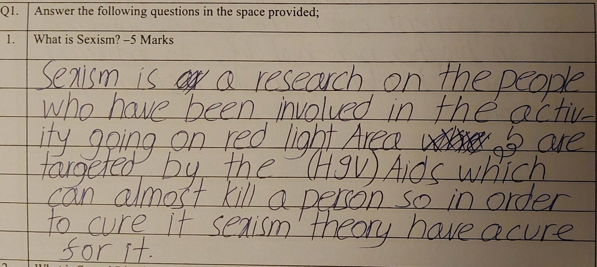 Before you react, keep in mind that this was an actual answer in a final exam for a BSc level course at one of Pakistans most prominent universities.  

Now you can react.