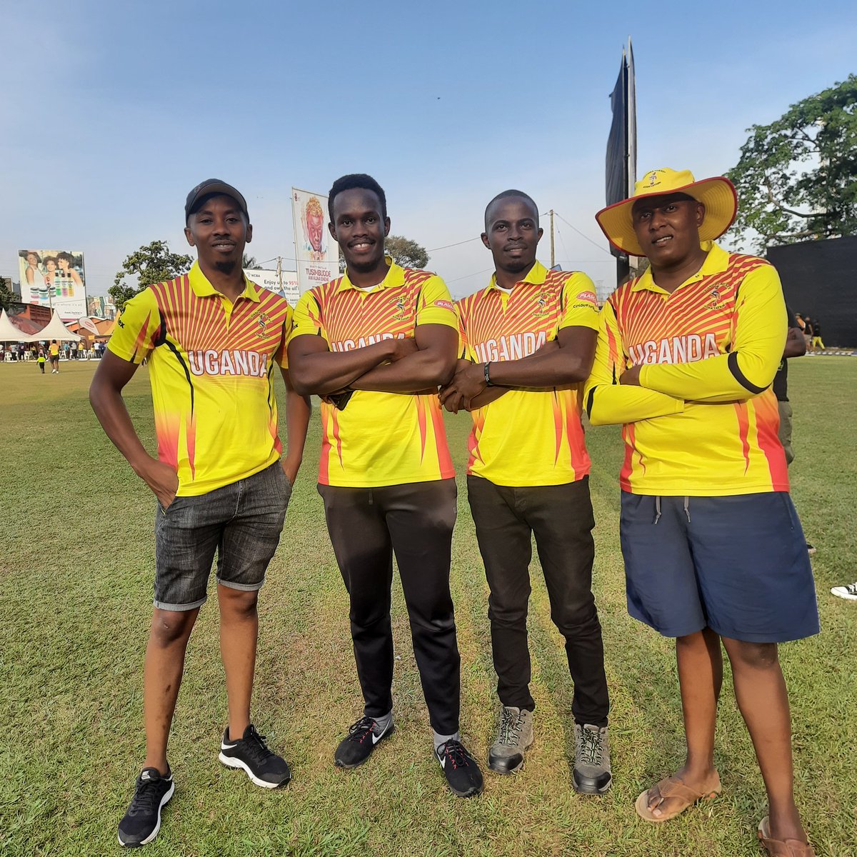 😅 former cricketers enjoying the moment after a great @CricketUganda win 🏆 in the Migingo derby 🇺🇬 🇰🇪 #TheRoadToCWC23