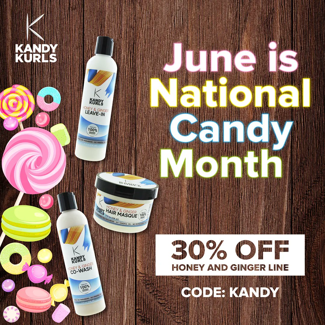 kandykurls's tweet photo. We’re unwrapping sweetness this Summer for the National Candy Month celebration. Join the fun by getting yourself some sweet healthy treats. Shop from our Honey &amp; Ginger collection and you get a 30% savings with code: KANDY. https://t.co/cbvEjHYalc https://t.co/MgrjmNO4Rg
