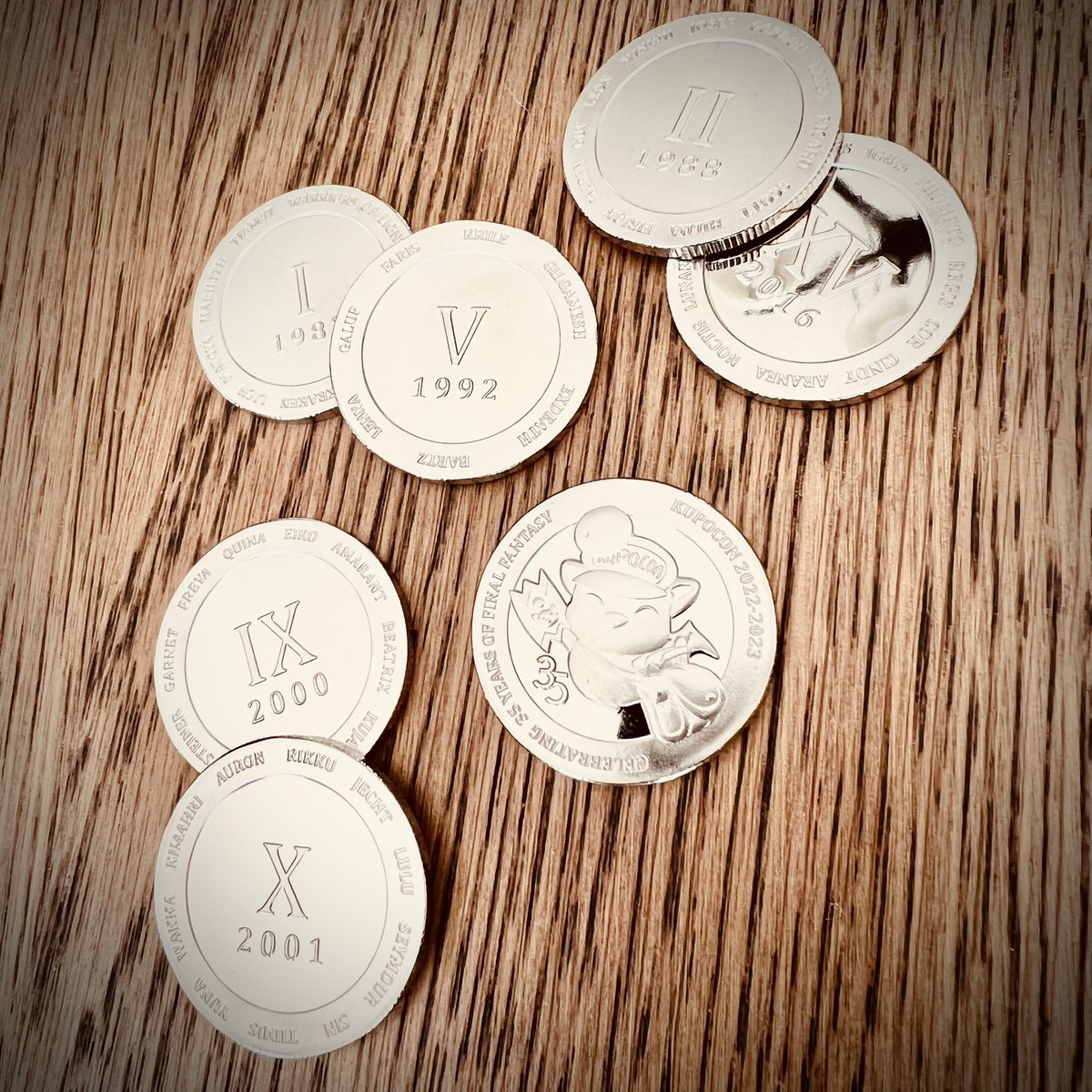 KupoConEN's tweet photo. *GIVEAWAY* We’ve decided to give you a chance to win a set of our #KupoCon #FinalFantasy 35th anniversary coins. Simply like and retweet. A winner will be selected in 24 hours. 😇🙌

You can see the individual coins in detail here: https://t.co/rKVaGsa4HM https://t.co/gk8aDrzw5n