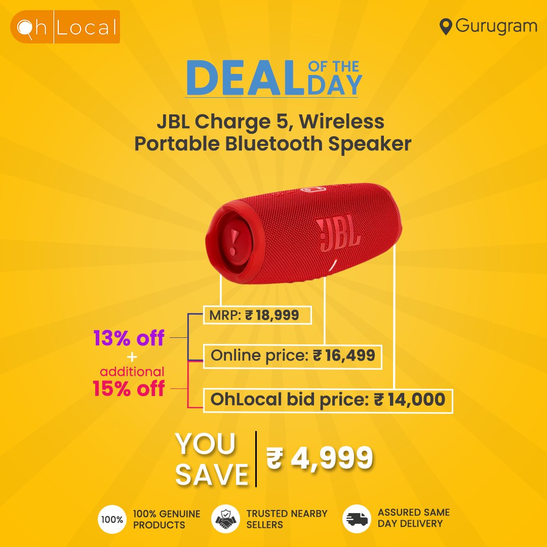 ohlocal's tweet photo. Take the amazing power of JBL Pro Sound with you.
Shop JBL charge 5 wireless Bluetooth speakers at an additional discount of 13% off on online prices.
#JBL #speakersystem #musicislife #partytime #Pulse4 #OhLocal https://t.co/UYwGICj44j