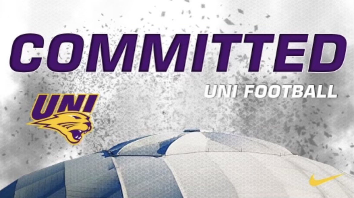 Thrilled to announce I have committed to <a href="/UNIFootball/">UNI Football</a>!  Extremely excited and grateful for this opportunity! Big thanks to <a href="/CoachMarkFarley/">Mark Farley</a>, <a href="/AtifAustin/">Coach Austin</a>, <a href="/Coach_GMcCarley/">Griff McCarley</a>, <a href="/CoachDrewTate/">DrewTate</a>, <a href="/CoachBKeith/">Brandon Keith</a>, and <a href="/BrycePaup/">Bryce Paup</a> for believing in me!  Let’s go!!🟣🟡